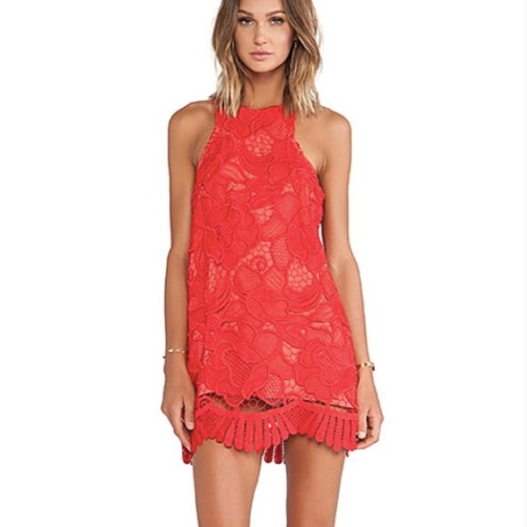 Lovers + Friends Dresses & Skirts - LOVERS + FRIENDS ~ Red Caspian Lace Shift Dress ~ Size M